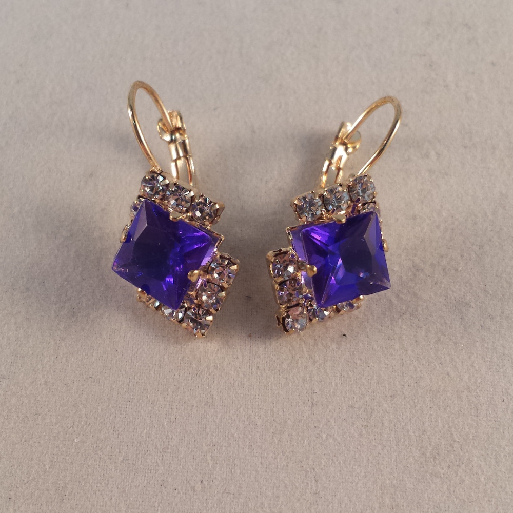 Gold Plated Mystic Diamond Purple Pink Czech Crystal Earrings 8mm